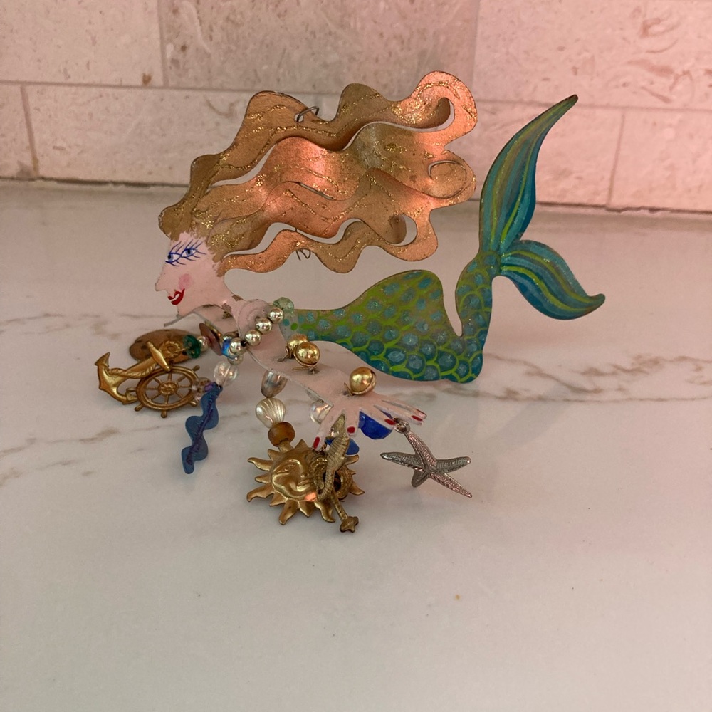 Vintage Karen Rossi Fanciful Mermaid Ornament Nautical Charms Beaded